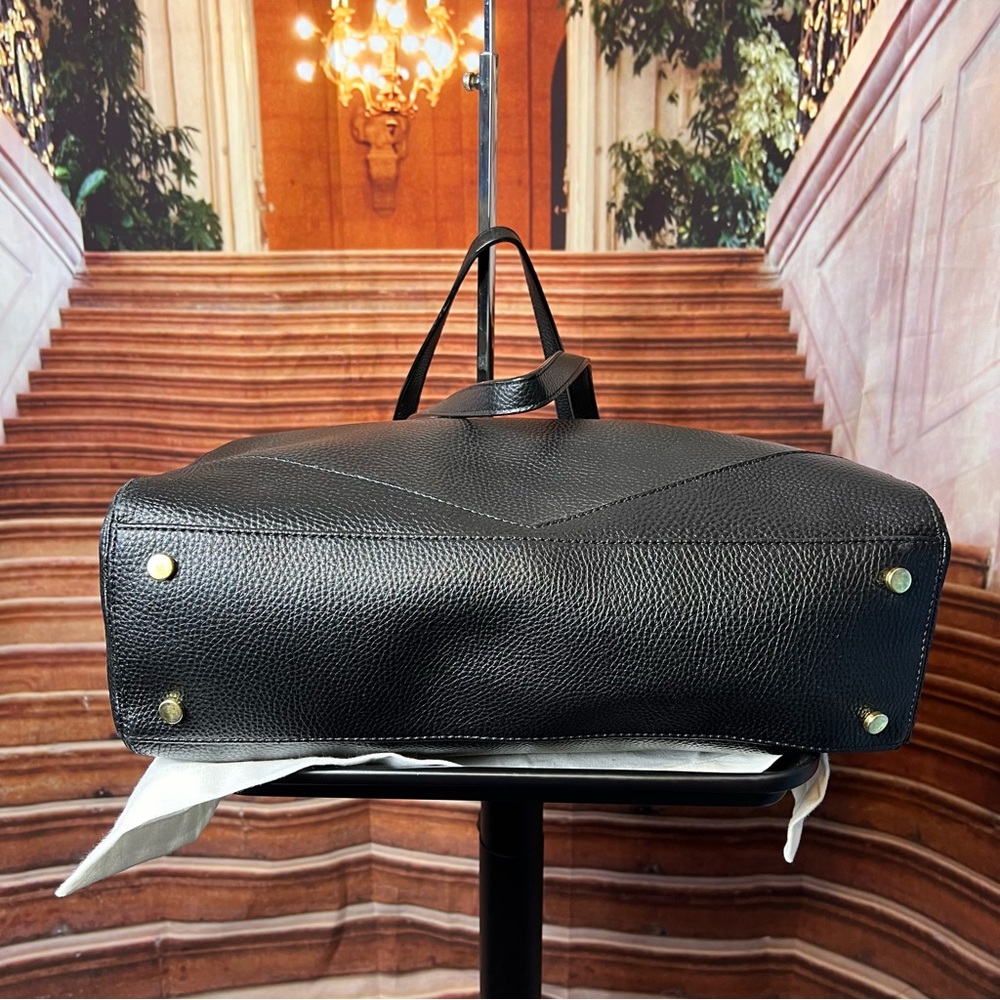 Travanti Large Black Faux Leather Tote Commuter Bag, gold hardware, 15x12x6 - Picture 5 of 15
